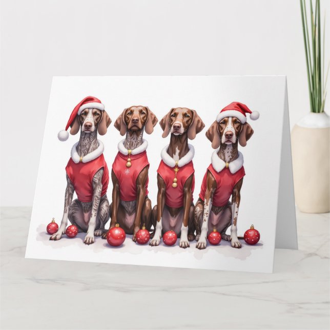 German Shorthaired Pointer Christmas Dress Santa Card (Front)