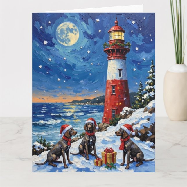 German Shorthaired Pointer Christmas Lighthouse Card (Front)