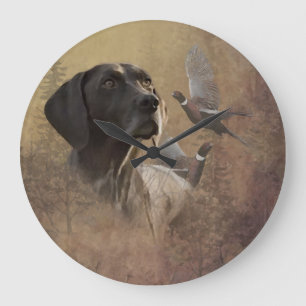 German Shorthaired Pointer ,Deutsch Kurzhaar Tapes Large Clock
