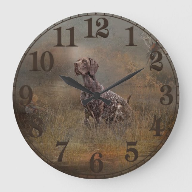 German Shorthaired Pointer ,Deutsch Kurzhaar Tapes Large Clock (Front)