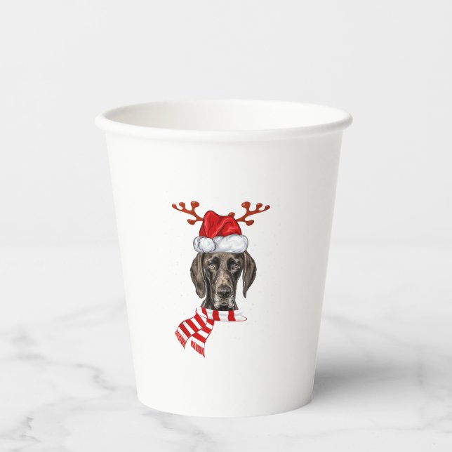 German Shorthaired Pointer Dog Antlers Santa Chris Paper Cups (Front)