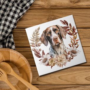 German Shorthaired Pointer Dog Autumn Wreath Tile