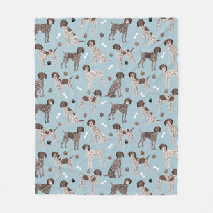 German Shorthaired Pointer Dog Bone and Paw Print Fleece Blanket