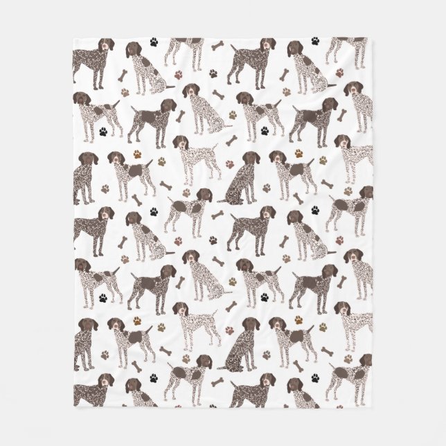 German Shorthaired Pointer Dog Bone and Paw Print  Fleece Blanket (Front)