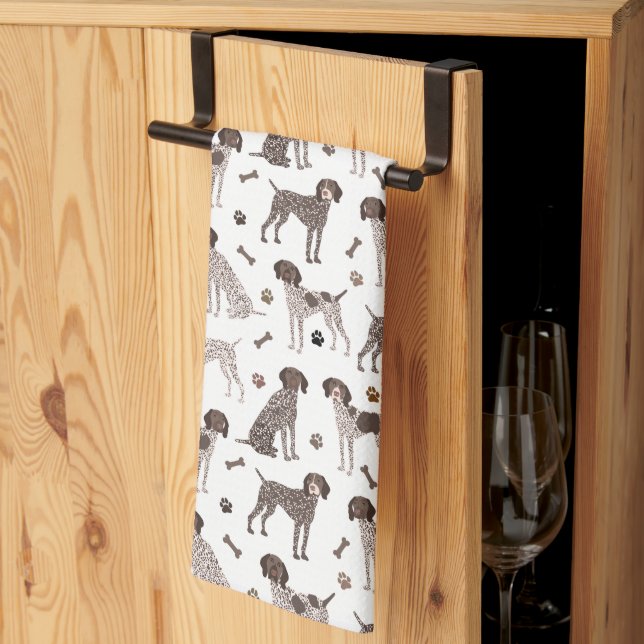 German Shorthaired Pointer Dog Bone and Paw Print  Kitchen Towel (Thirds Fold)