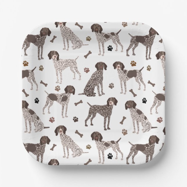 German Shorthaired Pointer Dog Bone and Paw Print  Paper Plate (Front)