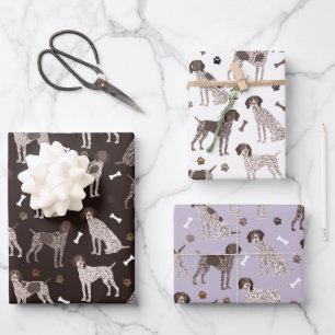 German Shorthaired Pointer Dog Bone and Paw Print Wrapping Paper Sheet