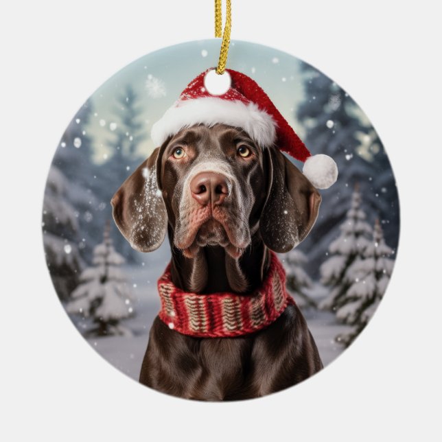 German Shorthaired Pointer Dog Christmas Keepsake Ceramic Ornament (Front)