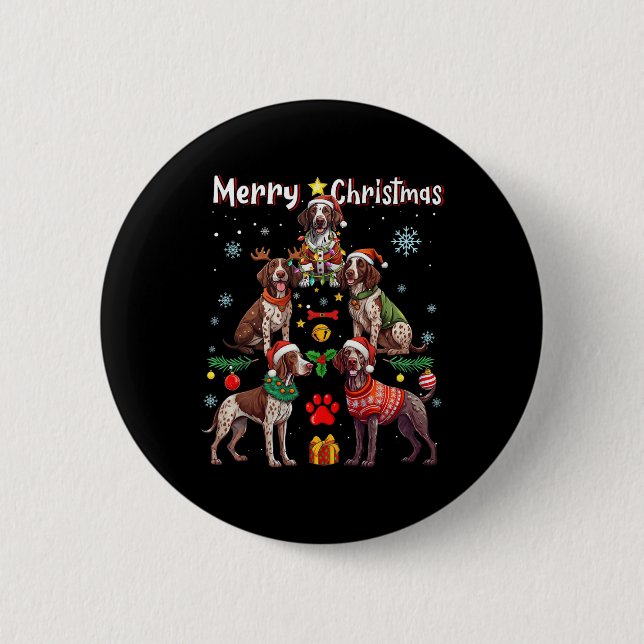 German Shorthaired Pointer Dogs Merry Christmas Tr 2 Inch Round Button (Front)
