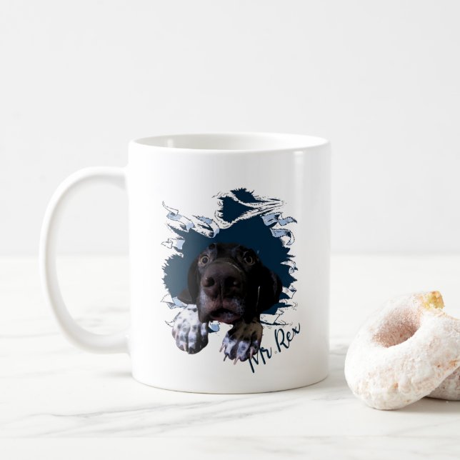 German Shorthaired Pointer,funny face Button Ping  Coffee Mug (With Donut)