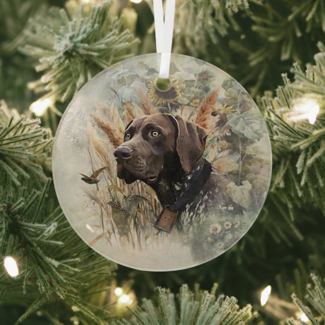German Shorthaired Pointer Glass Ornament (Insitu)