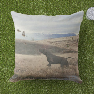 German Shorthaired Pointer hunt quail , Art   Outdoor Pillow