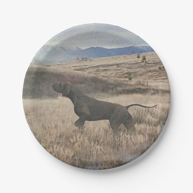 German Shorthaired Pointer hunt quail , Art    Paper Plate (Front)