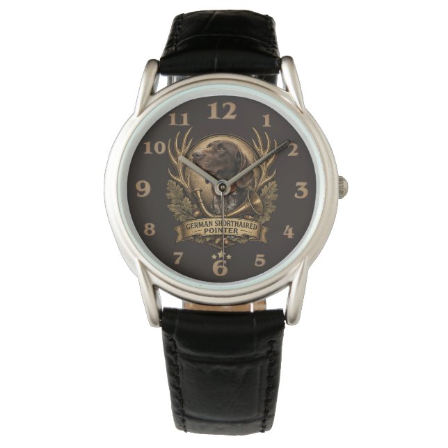 German Shorthaired Pointer, Hunting Horn Art Watch (Front)
