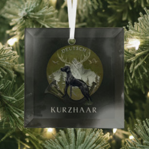German Shorthaired Pointer , Hunting  logo  Glass Ornament