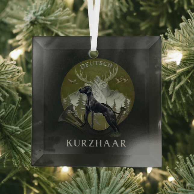 German Shorthaired Pointer , Hunting  logo  Glass Ornament (Insitu)