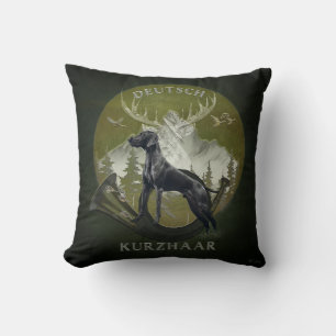 German Shorthaired Pointer , Hunting logo Throw Pillow