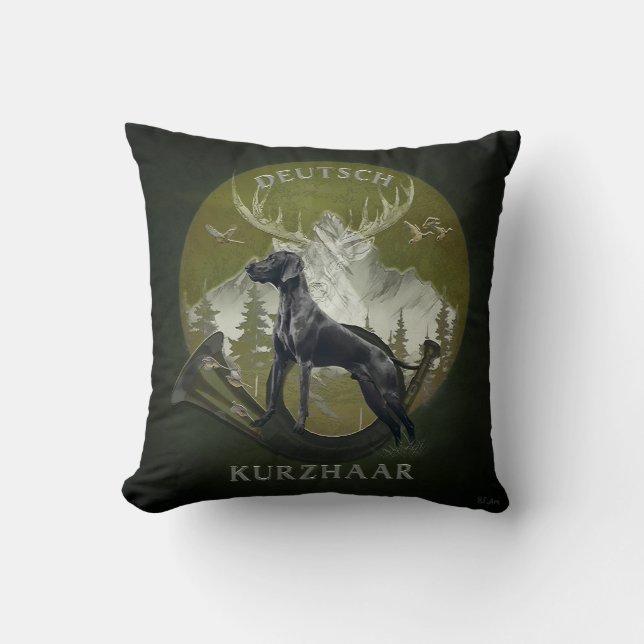German Shorthaired Pointer , Hunting  logo  Throw Pillow (Front)