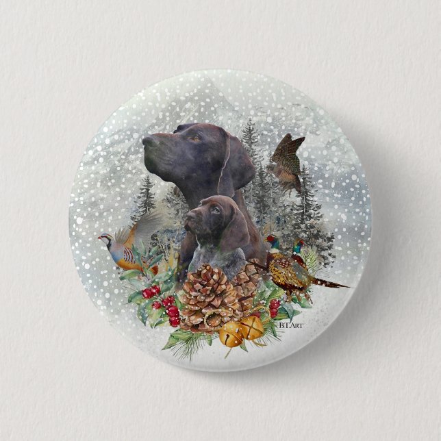 German Shorthaired Pointer in winter  2 Inch Round Button (Front)
