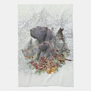 German Shorthaired Pointer in winter Kitchen Towel