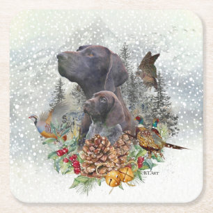 German Shorthaired Pointer in winter     Square Paper Coaster