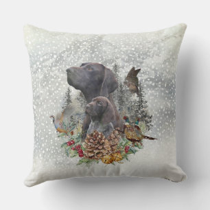 German Shorthaired Pointer in winter Throw Pillow