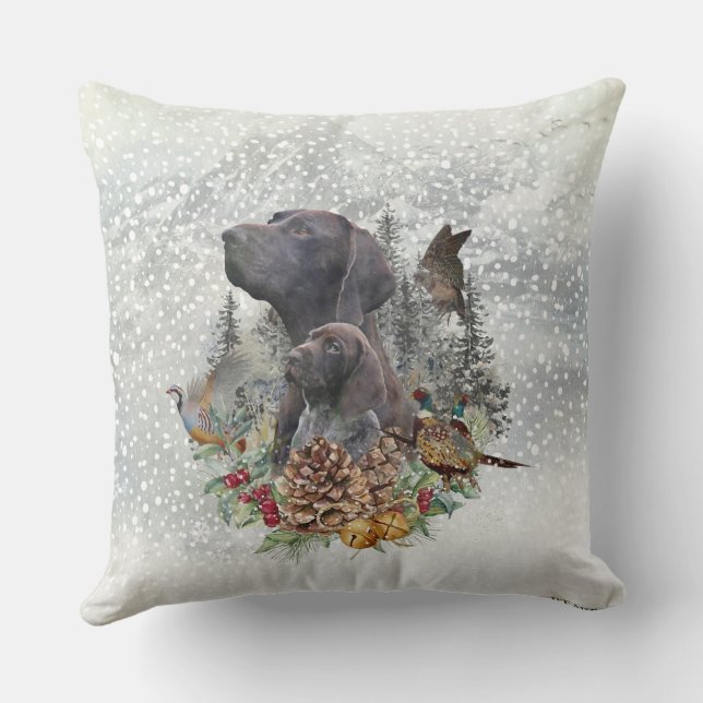 German Shorthaired Pointer in winter   Throw Pillow (Back)