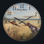 German Shorthaired Pointer  Large Clock<br><div class="desc">This  artwork captures the thrilling moment of a pheasant flush in the autumn field.  Pheasant burst into flight while a German Shorthaired Pointer stands alert in the background watching the bird. A perfect design for hunters,  bird dog lovers,  and fans of classic upland hunting scenes.</div>