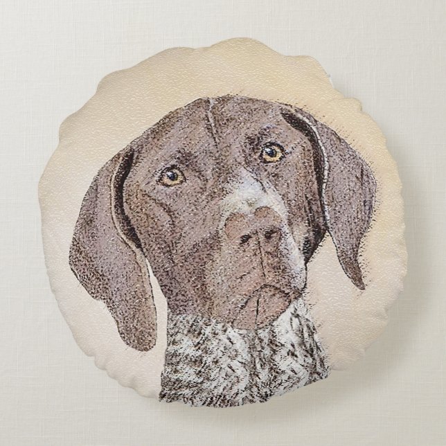 German Shorthaired Pointer Painting - Original Art Round Pillow (Back)