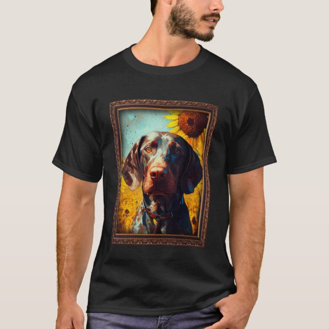 German Shorthaired Pointer Painting Sunflower Flow T-Shirt (Front)