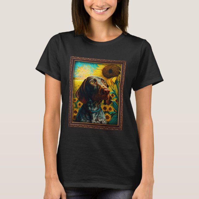 German Shorthaired Pointer Painting Sunflower Flow T-Shirt (Front)