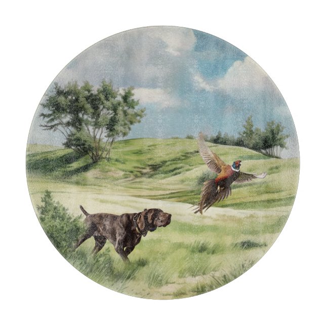 German Shorthaired Pointer Pointing at a Pheasant Cutting Board (Front)