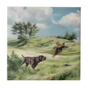 German Shorthaired Pointer Pointing at a Pheasant Tile