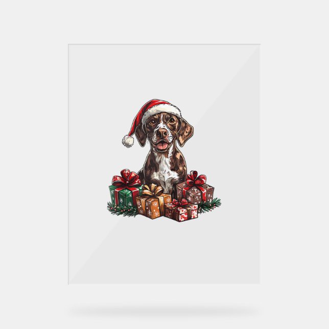 German Shorthaired Pointer Santa Hat Christmas GSP Acrylic Sign (Front)