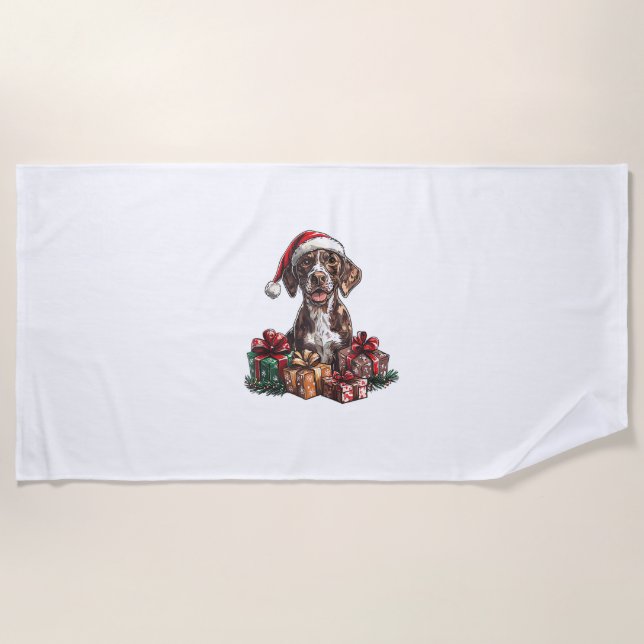 German Shorthaired Pointer Santa Hat Christmas GSP Beach Towel (Front)