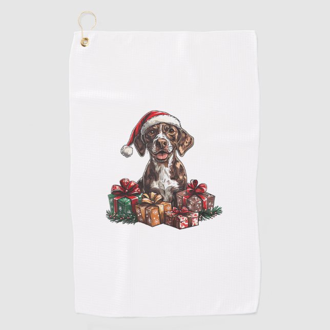 German Shorthaired Pointer Santa Hat Christmas GSP Golf Towel (Front)