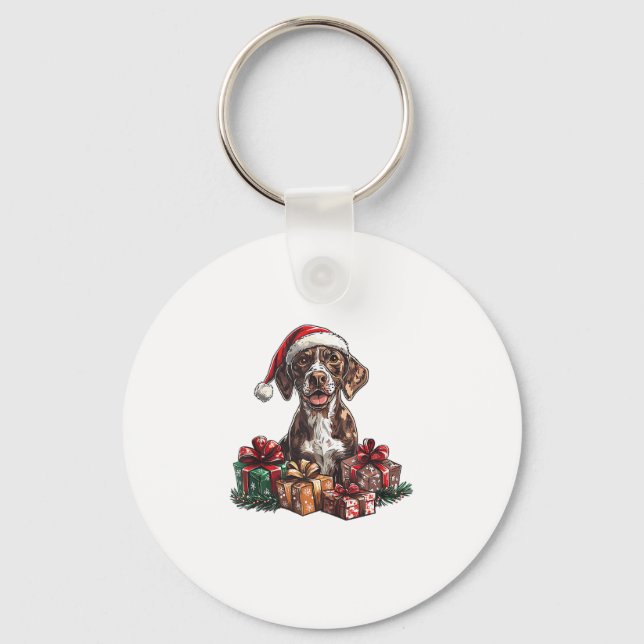 German Shorthaired Pointer Santa Hat Christmas GSP Keychain (Front)