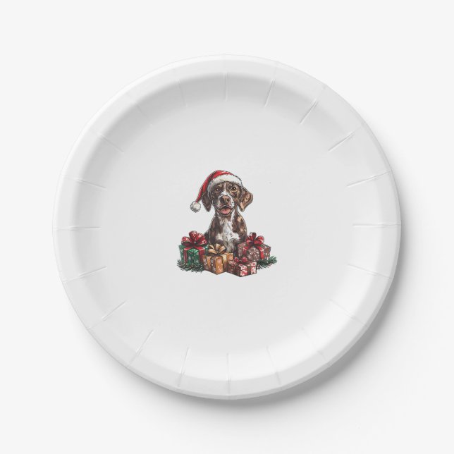 German Shorthaired Pointer Santa Hat Christmas GSP Paper Plate (Front)