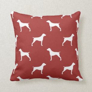 German Shorthaired Pointer Silhouettes Pattern Red Throw Pillow
