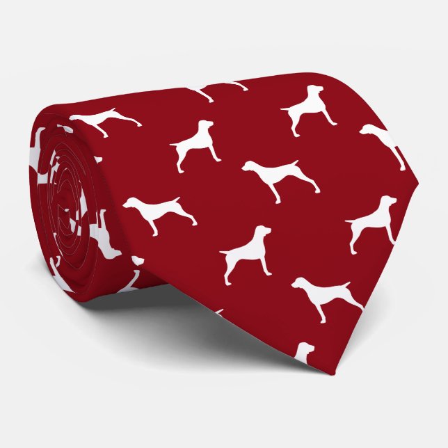 German Shorthaired Pointer Silhouettes Pattern Red Tie (Rolled)