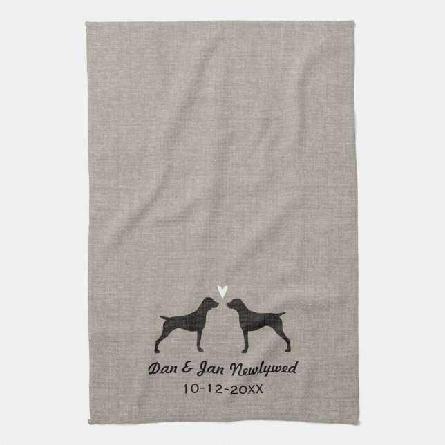 German Shorthaired Pointer Silhouettes with Heart Kitchen Towel (Vertical)