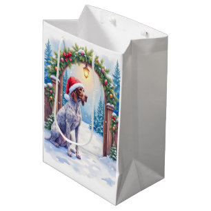 German Shorthaired Pointer Snowy Gate Santa Hat Medium Gift Bag