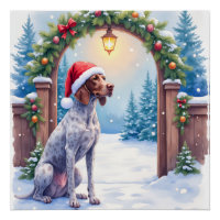 German Shorthaired Pointer Snowy Gate Santa Hat