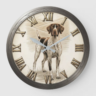 German Shorthaired Pointer Vintage Field Scene Large Clock