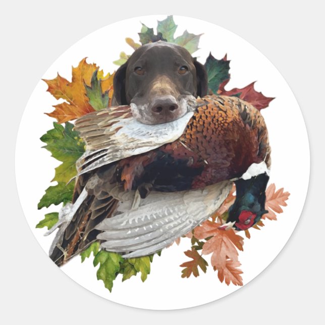 German Shorthaired Pointer with pheasant Snow Glob Classic Round Sticker (Front)