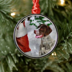 German Shorthaired Pointer With Santa Christmas  Metal Ornament