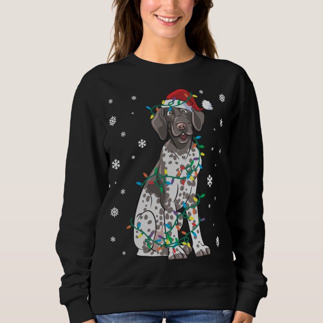 German Shorthaired Pointer Wrapped In Christmas Li Sweatshirt (Front)