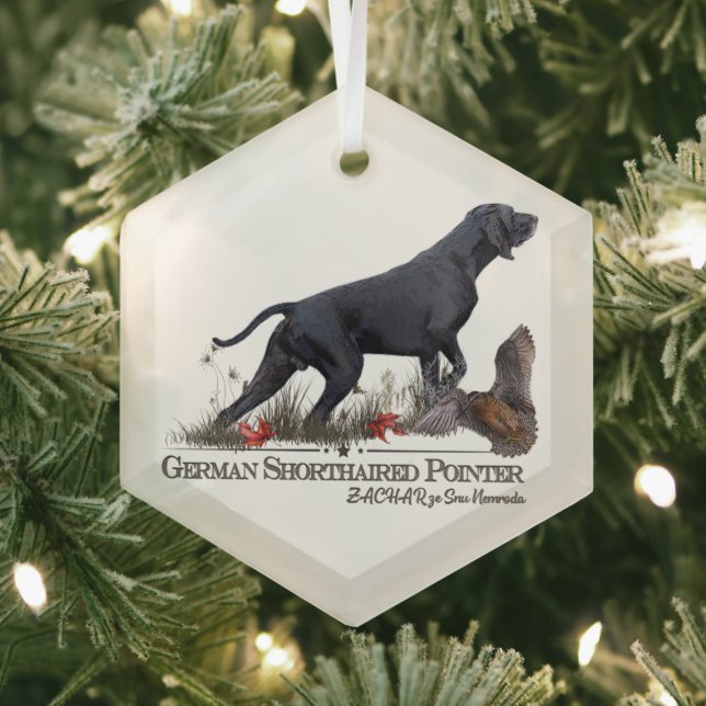 German Shorthaired Pointer, ZACHAR Tapestry Poster Glass Ornament (Insitu)