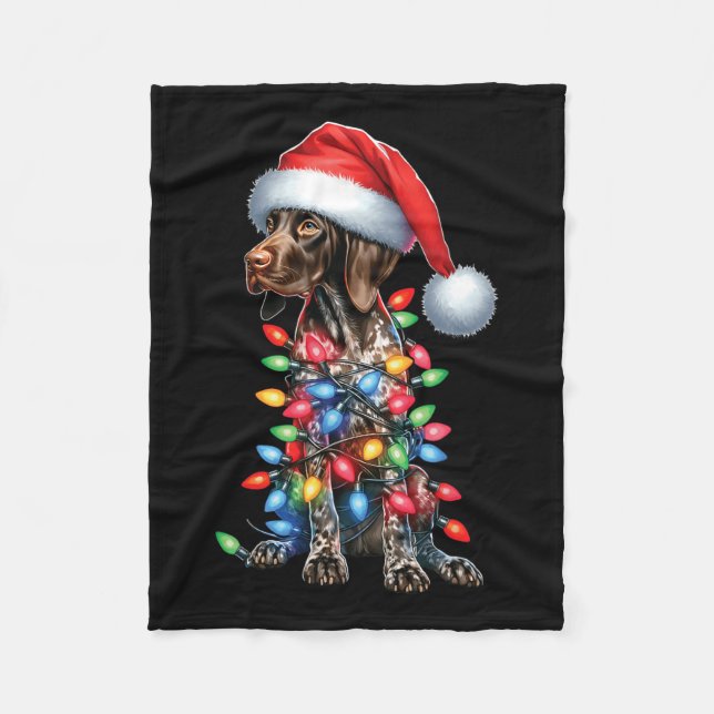 German Shorthaired Pointerdog Lovers Santa Hat Chr Fleece Blanket (Front)