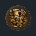 German Shorthaired Pointers  2 Inch Round Button<br><div class="desc">German Shorthaired Pointer hunting dog design featuring a beautiful wildlife hunting scene. This artwork shows a proud pointer dog in classic hunting stance surrounded by forest wildlife including deer, fox, wild boar and pheasants. Perfect for hunters, hunting dog lovers and German Shorthaired Pointer owners. A great gift idea for hunters,...</div>